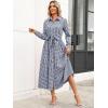imageCaracilia Women Long Sleeve Maxi Dress 2025 Fall Casual Button Down Striped Plaid Tie Waist Shirt Dresses Vacation OutfitsNavy Blue White Plaid