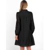 imageCaracilia Womens Dresses Long Sleeve V Neck Eyelet Hollow Out Fall Casual Flowy Swing Boho Tiered 2025 Mini Short DressBlack
