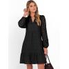 imageCaracilia Womens Dresses Long Sleeve V Neck Eyelet Hollow Out Fall Casual Flowy Swing Boho Tiered 2025 Mini Short DressBlack