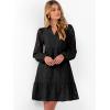 imageCaracilia Womens Dresses Long Sleeve V Neck Eyelet Hollow Out Fall Casual Flowy Swing Boho Tiered 2025 Mini Short DressBlack