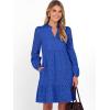 imageCaracilia Womens Dresses Long Sleeve V Neck Eyelet Hollow Out Fall Casual Flowy Swing Boho Tiered 2025 Mini Short DressBlue