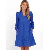 imageCaracilia Womens Dresses Long Sleeve V Neck Eyelet Hollow Out Fall Casual Flowy Swing Boho Tiered 2025 Mini Short DressBlue
