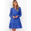 imageCaracilia Womens Dresses Long Sleeve V Neck Eyelet Hollow Out Fall Casual Flowy Swing Boho Tiered 2025 Mini Short DressBlue