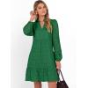 imageCaracilia Womens Dresses Long Sleeve V Neck Eyelet Hollow Out Fall Casual Flowy Swing Boho Tiered 2025 Mini Short DressGreen