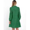 imageCaracilia Womens Dresses Long Sleeve V Neck Eyelet Hollow Out Fall Casual Flowy Swing Boho Tiered 2025 Mini Short DressGreen