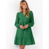 imageCaracilia Womens Dresses Long Sleeve V Neck Eyelet Hollow Out Fall Casual Flowy Swing Boho Tiered 2025 Mini Short DressGreen