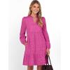 imageCaracilia Womens Dresses Long Sleeve V Neck Eyelet Hollow Out Fall Casual Flowy Swing Boho Tiered 2025 Mini Short DressHot Pink