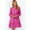 imageCaracilia Womens Dresses Long Sleeve V Neck Eyelet Hollow Out Fall Casual Flowy Swing Boho Tiered 2025 Mini Short DressHot Pink