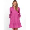 imageCaracilia Womens Dresses Long Sleeve V Neck Eyelet Hollow Out Fall Casual Flowy Swing Boho Tiered 2025 Mini Short DressHot Pink