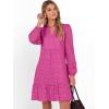 imageCaracilia Womens Dresses Long Sleeve V Neck Eyelet Hollow Out Fall Casual Flowy Swing Boho Tiered 2025 Mini Short DressHot Pink