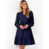imageCaracilia Womens Dresses Long Sleeve V Neck Eyelet Hollow Out Fall Casual Flowy Swing Boho Tiered 2025 Mini Short DressNavy Blue