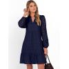 imageCaracilia Womens Dresses Long Sleeve V Neck Eyelet Hollow Out Fall Casual Flowy Swing Boho Tiered 2025 Mini Short DressNavy Blue
