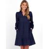 imageCaracilia Womens Dresses Long Sleeve V Neck Eyelet Hollow Out Fall Casual Flowy Swing Boho Tiered 2025 Mini Short DressNavy Blue