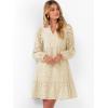 imageCaracilia Womens Dresses Long Sleeve V Neck Eyelet Hollow Out Fall Casual Flowy Swing Boho Tiered 2025 Mini Short DressParchment