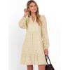 imageCaracilia Womens Dresses Long Sleeve V Neck Eyelet Hollow Out Fall Casual Flowy Swing Boho Tiered 2025 Mini Short DressParchment