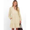 imageCaracilia Womens Dresses Long Sleeve V Neck Eyelet Hollow Out Fall Casual Flowy Swing Boho Tiered 2025 Mini Short DressParchment