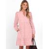 imageCaracilia Womens Dresses Long Sleeve V Neck Eyelet Hollow Out Fall Casual Flowy Swing Boho Tiered 2025 Mini Short DressPink