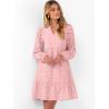 imageCaracilia Womens Dresses Long Sleeve V Neck Eyelet Hollow Out Fall Casual Flowy Swing Boho Tiered 2025 Mini Short DressPink