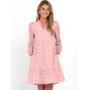 imageCaracilia Womens Dresses Long Sleeve V Neck Eyelet Hollow Out Fall Casual Flowy Swing Boho Tiered 2025 Mini Short DressPink