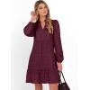 imageCaracilia Womens Dresses Long Sleeve V Neck Eyelet Hollow Out Fall Casual Flowy Swing Boho Tiered 2025 Mini Short DressWine Red