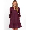 imageCaracilia Womens Dresses Long Sleeve V Neck Eyelet Hollow Out Fall Casual Flowy Swing Boho Tiered 2025 Mini Short DressWine Red