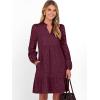 imageCaracilia Womens Dresses Long Sleeve V Neck Eyelet Hollow Out Fall Casual Flowy Swing Boho Tiered 2025 Mini Short DressWine Red