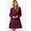 imageCaracilia Womens Dresses Long Sleeve V Neck Eyelet Hollow Out Fall Casual Flowy Swing Boho Tiered 2025 Mini Short DressWine Red
