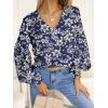 imageCaracilia Womens Dressy Casual Blouses Puff Long Sleeve Shirts V Neck Floral Boho Tops 2025 Fall Vacation OutfitsFloral Navy