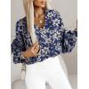 imageCaracilia Womens Dressy Casual Blouses Puff Long Sleeve Shirts V Neck Floral Boho Tops 2025 Fall Vacation OutfitsFloral Navy
