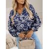 imageCaracilia Womens Dressy Casual Blouses Puff Long Sleeve Shirts V Neck Floral Boho Tops 2025 Fall Vacation OutfitsFloral Navy