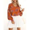 imageCaracilia Womens Dressy Casual Blouses Puff Long Sleeve Shirts V Neck Floral Boho Tops 2025 Fall Vacation OutfitsFloral Orange
