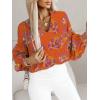 imageCaracilia Womens Dressy Casual Blouses Puff Long Sleeve Shirts V Neck Floral Boho Tops 2025 Fall Vacation OutfitsFloral Orange