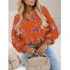 imageCaracilia Womens Dressy Casual Blouses Puff Long Sleeve Shirts V Neck Floral Boho Tops 2025 Fall Vacation OutfitsFloral Orange