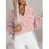 imageCaracilia Womens Dressy Casual Blouses Puff Long Sleeve Shirts V Neck Floral Boho Tops 2025 Fall Vacation OutfitsFloral Pink