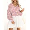 imageCaracilia Womens Dressy Casual Blouses Puff Long Sleeve Shirts V Neck Floral Boho Tops 2025 Fall Vacation OutfitsFloral Pink
