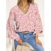 imageCaracilia Womens Dressy Casual Blouses Puff Long Sleeve Shirts V Neck Floral Boho Tops 2025 Fall Vacation OutfitsFloral Pink