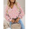 imageCaracilia Womens Dressy Casual Blouses Puff Long Sleeve Shirts V Neck Floral Boho Tops 2025 Fall Vacation OutfitsFloral Pink
