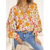 imageCaracilia Womens Dressy Casual Blouses Puff Long Sleeve Shirts V Neck Floral Boho Tops 2025 Fall Vacation OutfitsFloral Yellow