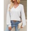 imageCaracilia Womens Dressy Casual Blouses Puff Long Sleeve Shirts V Neck Floral Boho Tops 2025 Fall Vacation OutfitsWhite