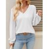 imageCaracilia Womens Dressy Casual Blouses Puff Long Sleeve Shirts V Neck Floral Boho Tops 2025 Fall Vacation OutfitsWhite