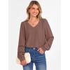 imageCaracilia Womens Lantern Long Sleeve Tops Dressy Casual Blouses 2025 Trendy V Neck T Shirts Work Outfits Fall Fashion ClothesBrown