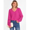 imageCaracilia Womens Lantern Long Sleeve Tops Dressy Casual Blouses 2025 Trendy V Neck T Shirts Work Outfits Fall Fashion ClothesHot Pink