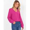 imageCaracilia Womens Lantern Long Sleeve Tops Dressy Casual Blouses 2025 Trendy V Neck T Shirts Work Outfits Fall Fashion ClothesHot Pink