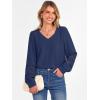 imageCaracilia Womens Lantern Long Sleeve Tops Dressy Casual Blouses 2025 Trendy V Neck T Shirts Work Outfits Fall Fashion ClothesNavy Blue