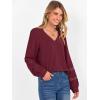 imageCaracilia Womens Lantern Long Sleeve Tops Dressy Casual Blouses 2025 Trendy V Neck T Shirts Work Outfits Fall Fashion ClothesWine Red