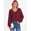 imageCaracilia Womens Lantern Long Sleeve Tops Dressy Casual Blouses 2025 Trendy V Neck T Shirts Work Outfits Fall Fashion ClothesWine Red