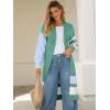 imageCaracilia Womens Oversized Long Cardigan Sweaters Color Block Open Front Duster Coat Knit Outwear 2025 Fall OutfitsGreen