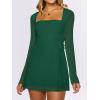 imageCaracilia Womens Sexy Mesh Ruched Mini Dresses Long Sleeve Square Neck Tie Fall Club Party Cocktail Short Dress 2025 FashionForest Green