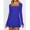 imageCaracilia Womens Sexy Mesh Ruched Mini Dresses Long Sleeve Square Neck Tie Fall Club Party Cocktail Short Dress 2025 FashionRoyal Blue