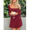 imageCaracilia Womens Sexy Mesh Ruched Mini Dresses Long Sleeve Square Neck Tie Fall Club Party Cocktail Short Dress 2025 FashionWine Red